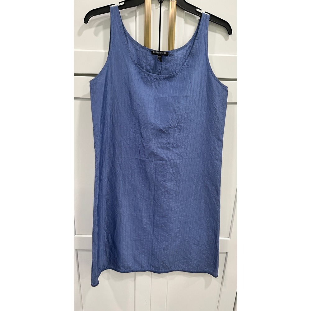 Eileen Fisher‎ Silk Tank Dress Sleeveless Casual Lightweight Blue Petite Small